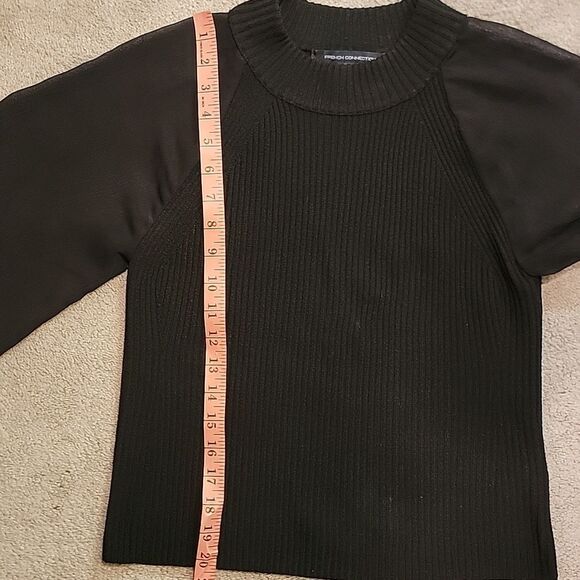 French Connection Sheer Sleeve Ribbed Crew Neck Sweater Sz L - Picture 4 of 9